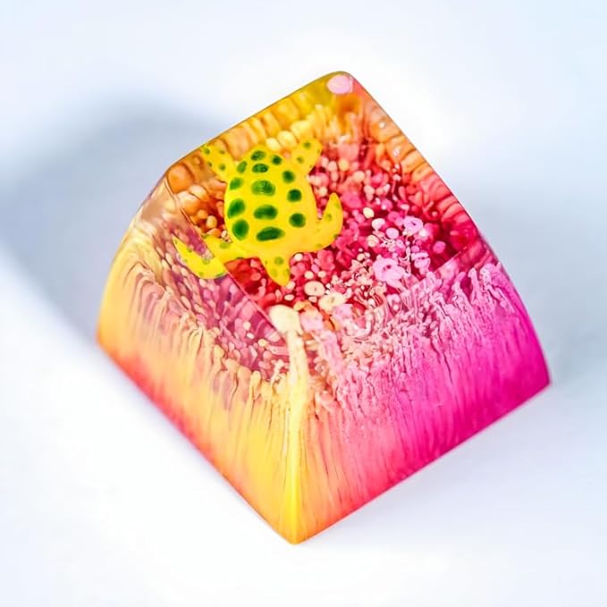 Sea Turtle Artisan Keycap R1 Yellow and Magenta Ocean SA Profile Custom Sea Creatures Keycaps 1U ESC Handmade Gaming Resin Key Cap Cherry MX Switch Compatible Mechanical Keyboard Turtle Lover Gift