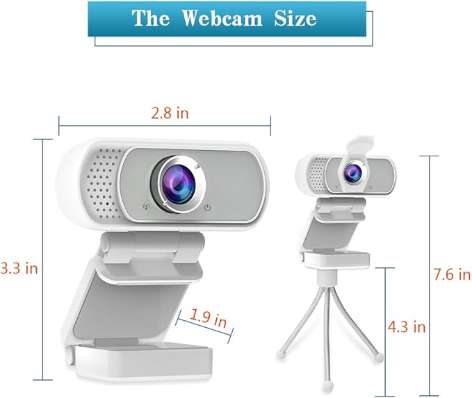 Webcam for PC, HD 1080P Webcam with Microphone, 110° Wide Angle USB Plug & Play - Noise Canceling for Video Calls, Streaming, Gaming - Built-in Privacy Shutter & Tripod