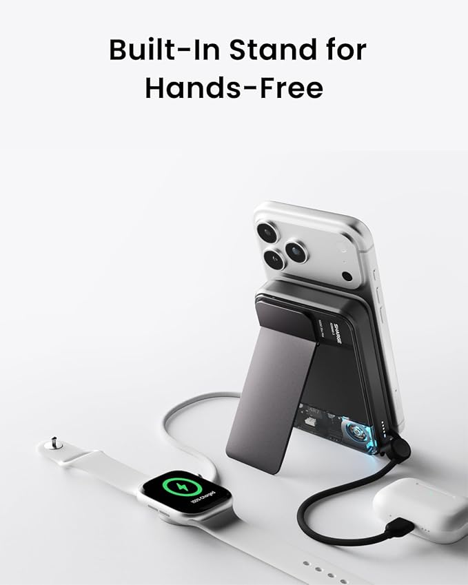 sharge ICEMAG 3 MagSafe Portable Charger, Qi2.2 25W Magnetic Power Bank 10000mAh 35W USB-C Fast Charging, with Active Cooling& Built-in Cable, Transparent RGB Design for iPhone 17e/16/15 Series