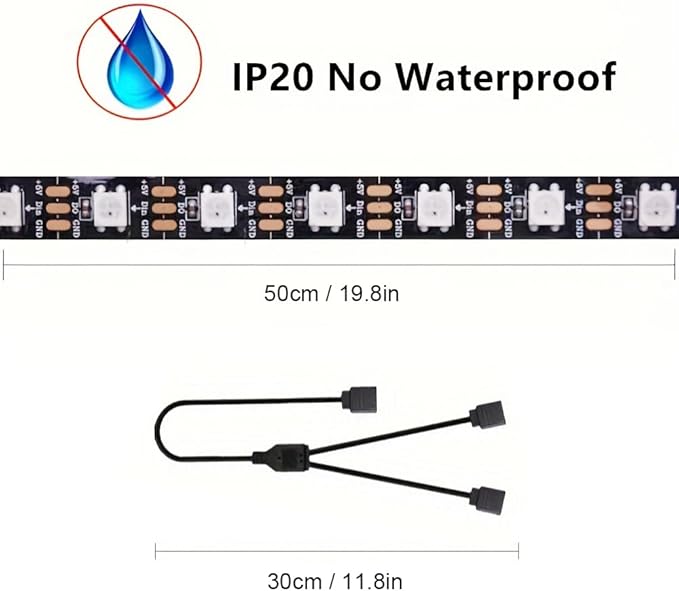 RGB Strip Light for PC Case, 19.7in 30LEDs Addressable LED Strip for Motherboard 5V 3-Pin Header Gaming Case DIY Lighting