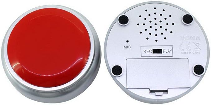 Sound Button- 30 Seconds Custom Recordable Talking Button-Record & Playback Your Own Message-Quality Voice Sound Recorder-Answer Buzzer (RED+Sliver)