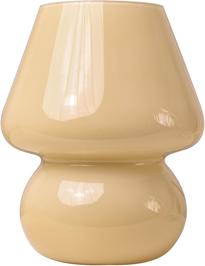 BSOD Mushroom Lamp,Vintage Glass Mushroom Bedside Table Lamps Yellow Murano Style Small Nightstand Desklamp Swirl Light for Home Decor, Dining, Living, Bedroom, Gift (Bright Yellow)