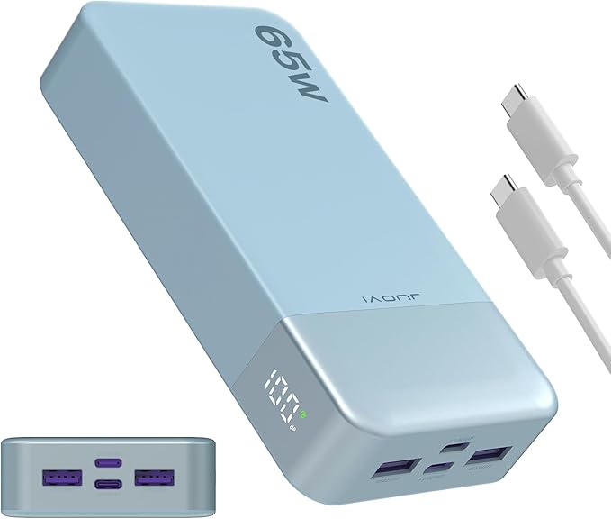 JUOVI Portable Charger 65W Power Bank 20000mAh Compact USB C Laptop Power Bank Fast Charging Battery Pack for Laptop MacBook Dell XPS iPad Tablet Steam Deck iPhone 17/16/15/14 Series Samsung and More