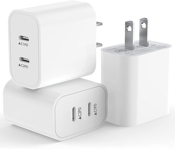 USB C Fast Charger Block,USB C Charging Block 3-Pack Type C 2in1 Dual Ports Plug Wall Charger,Fast Type C Charger for iPhone 17/17 Pro/17 Pro Max/Air/16E/16 Plus/16 Pro Max/15/14/13/12/11/Xs Max/XR/X