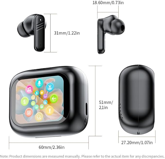 Touch screen earbuds Wireless Earbuds - Active Noise Cancelling Earbuds ANC with Smart Touch Screen - Ear Earbuds with Wireless Charging Case LED Display Deep Bass Earphones Headset with Built (White)