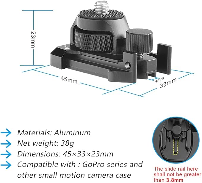Forevercam 360°Rotate Aluminum Helmet Mount for Gopro Hero 13 12 11 10 9 8 DJI Osmo Insta360 AKASO and Other Action Camera 1/4’’-20 Lock Protector Quick Release Buckle Clip Basic Base Mount