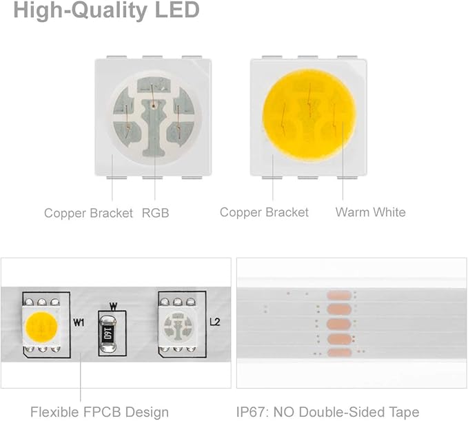 BTF-LIGHTING 5050 RGBW RGB+Warm White(2700K-3000K) 150RGB+150White LED Tape Light 5m 16.4ft 60LED/m Multi-Colored IP67 12mm Width FPCB DC12V for Bedroom Home Decoration(No Adapter or Controller)