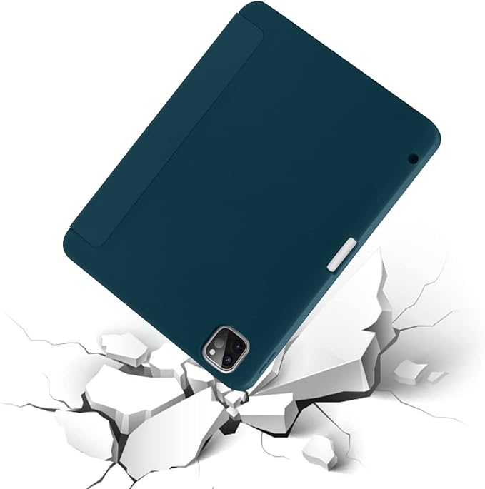 Cases for iPad Pro 12.9 Case 6th/5th/4th Generation (2022/2021/2020) with Pencil Holder [Apple Pencil Wireless Charging] Soft TPU Smart Tri-fold Stand Protective Cover(Teal)