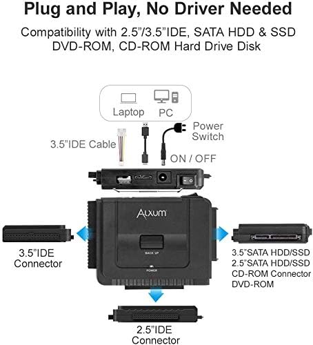Alxum SATA IDE to USB C Hard Drive Adapter with Power,SATA Adapter External Hard Disk Reader for 2.5/3.5 inch IDE