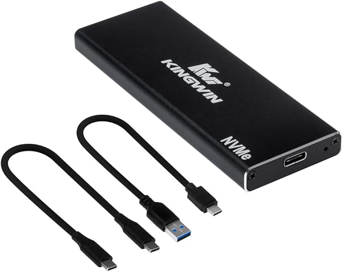 Kingwin M.2 SSD NVMe External Enclosure, 10Gbps USB 3.1 Gen 2 M-Key to USB C Solid State Drive Adapter, PCIe USB 3.0 USB C Cables, Fit Size 2230/2242/2260/2280, Aluminum, KM-U3NGFF-NVE