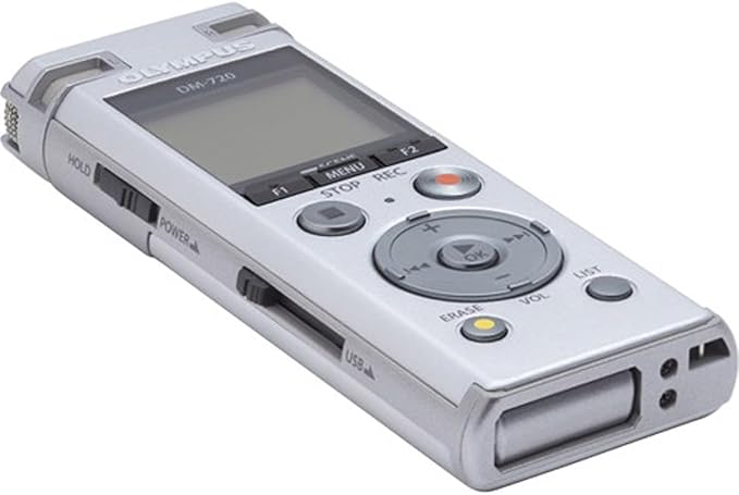 OM SYSTEM Olympus Voice Recorder DM-720 with 4GB, Micro SD Slot, USB Charging, Direction PC Connection, Transcription Mode, Silver