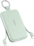 RORRY CharmGo Portable Charger, 10000mAh PD 30W Fast Charging Portable Charger Power Bank with Built-in Cables, Travel Keychain Charger Battery Pack for iPhone 17/16/15, for AirPods 2/3/4/Pro, Green