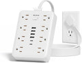 Extension Cord Flat Wall Plug with Surge Protector & 8 Outlets 6 USB Ports – 15A 1875W Power Strip for Home Office Dorm Room – 10ft Flat Cord in White – MCSCN