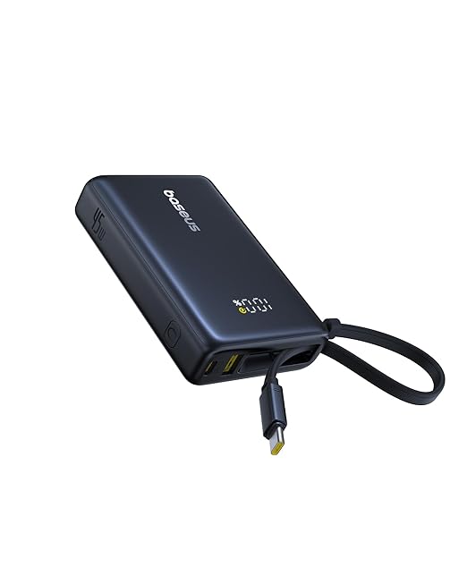Baseus Power Bank, Picogo 10000mAh 45W 3-Output Portable Charger with Built-in USB-C Cable, PPS/PD QC Fast Charging External Battery Pack for iPhone 17/16/15/14/13, Samsung S25/S24, MacBook Pro, iPad