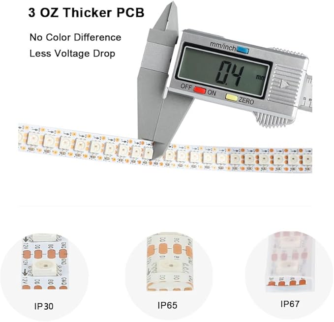 WS2812B LED Strip Individual Addressable Light SMD 5050 RGB Pixel Strip DC5V (3.2FT 144LEDS Waterproof IP65, White PCB)