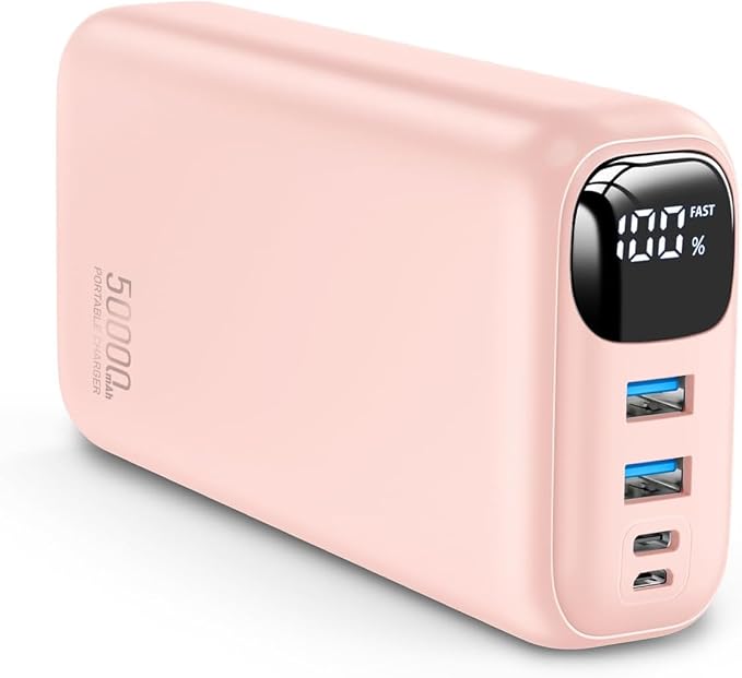 OHOVIV Portable Charger 50000mAh Power Bank - 22.5W Fast Charging External Battery Pack,USB-C Portable Phone Charger for iPhone 17/16/15/14/13 Pro Android Samsung, for Travel Camping Essential-Pink