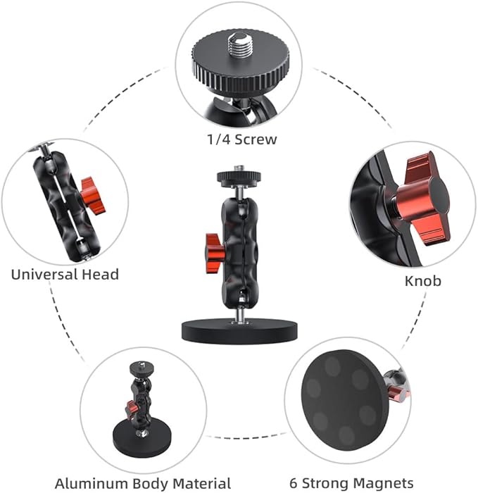 Magnetic Camera Mount for GoPro,Strong Magnetic Mount with 360° Rotation Ball Head Compatible with GoPro Hero 13 12 11 10 9 8 7 6 5 Black,DJI Osmo Action 6/5 Pro/4/3,AkASO and More