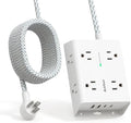Addtam Surge Protector Power Strip, 8 Widely Outlets with 4 USB Ports (2 USB C), 15ft Extension Cord with Multiple Outlets, 3 Side Outlet Extender, Flat Plug, Wall Mount, ETL, White