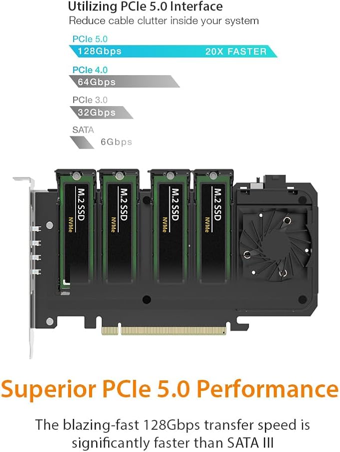 4 Bay Removable M.2 NVMe PCIe SSD to PCIe 5.0 x16 Mobile Rack Enclosure/Adapter Card for PCIe Expansion Slot (PCIe Bifurcation Required) | ICY DOCK ExpressSlot MB204MP-B