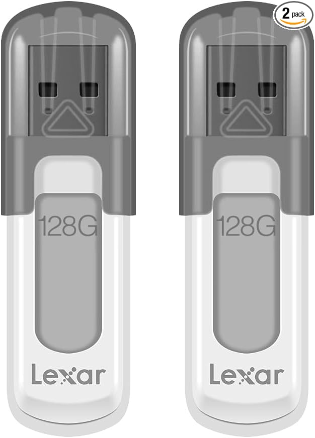 Lexar 128GB 2-Pack JumpDrive V100 USB 3.2 Gen 1 Flash Drive for Storage Expansion and Backup, Up To 100MB/s Read, Gray (LJDV100128G-B2HNU)