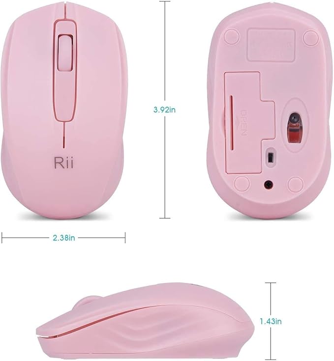 Rii Wireless Mouse,2.4G Portable Computer Mice for PC, Laptop, Windows,Office Included Wireless USB dongle (Black+Pink)