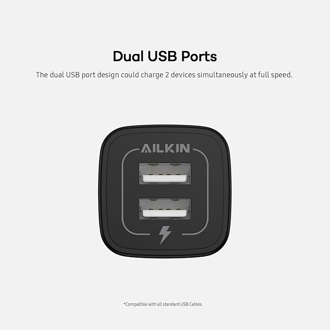 USB Wall Charger, AILKIN 2.1A Dual Port Portable Universal USB Wall Charger Adapter Box for iPhone 17 16 15 14 13 12 Mini Pro Max SE 11 XS Plus, Samsung Galaxy A04S A14 S22 S21, Google Pixel 7 7a 6 6a