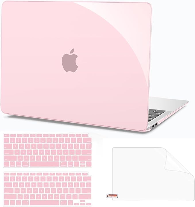 B BELK Compatible with MacBook Air 13 inch Case 2022 2021 2020 2019 2018 A2337 M1 A2179 A1932, Plastic Laptop Hard Shell+ Keyboard Cover+Screen Protector for MacBook Air 13.3 inch Case, Crystal Pink