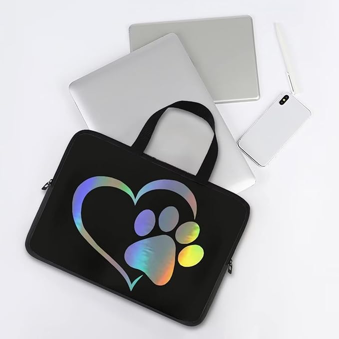 12 Inch Cute Dog Paw Laptop Sleeve, Protective Tablet Case with Handle, Computer Bag Carrying Case Portable Neoprene Notebook Cover Messenger Briefcase for Travel/Business/School/Men/Women