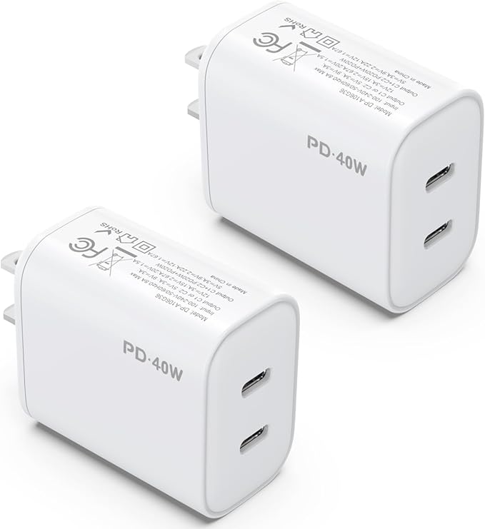 2Pack 40W USB C Charger Block, iGENJUN Dual USB-C Port Power Adapter - Phone Charger with Fast Charging Capability, Type C Wall Charger for iPhone 17/17 Pro Max/16/15, Galaxy, iPad, Tablet - White