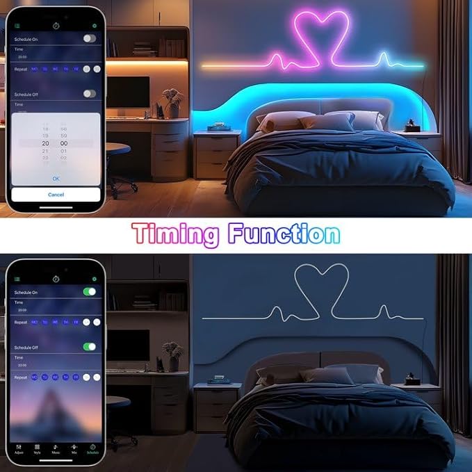 Cozylady RGB Neon LED Rope Lights, Waterproof Bluetooth APP Remote Control Music Sync Strip Lights, 24V Flexible DIY Silicone Light for Bedroom Home Indoor Outdoor Decor (6M/20Ft)