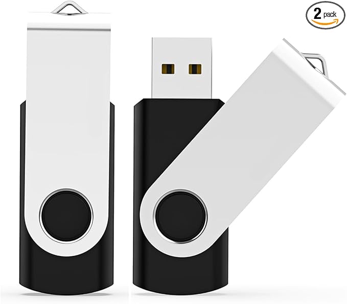 2 Pack 16GB USB Flash Drive USB 2.0 Thumb Drives Jump Drive Fold Storage Memory Stick Swivel Design - Black