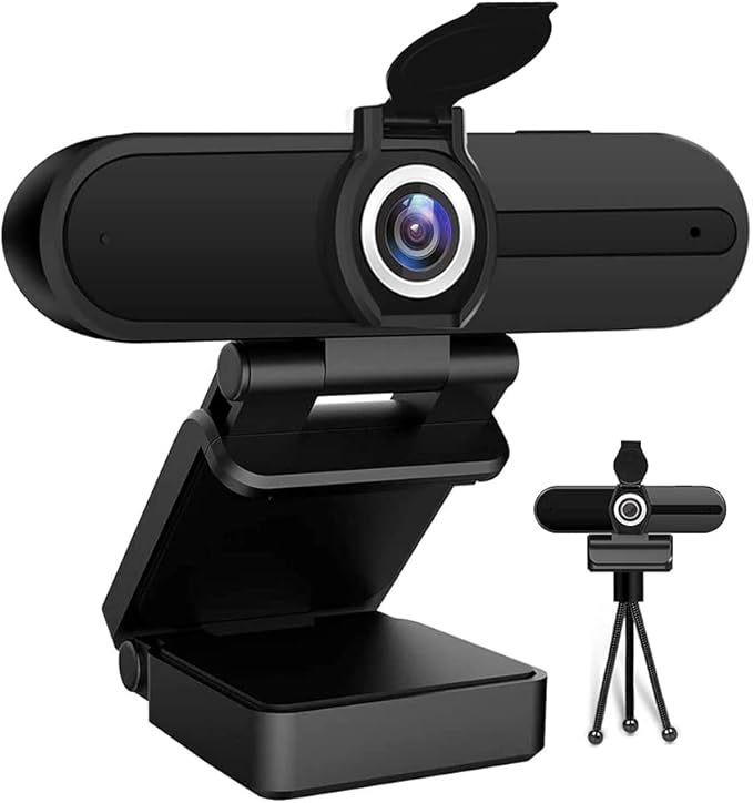 4K Webcam with Microphone and Tripod, USB Web Camera for PC and Laptop, 8MP Widescreen for Video Calling, Recording, Streaming and Conference