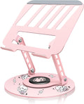 Upgraded Pink Swivel Laptop Stand - 360° Rotating Base & Foldable|Cute Dog Patterns for Healing Vibe|Fits MacBook & 13-15" Laptops|Ideal for Desk Work,Office,Travel,Home,Painting