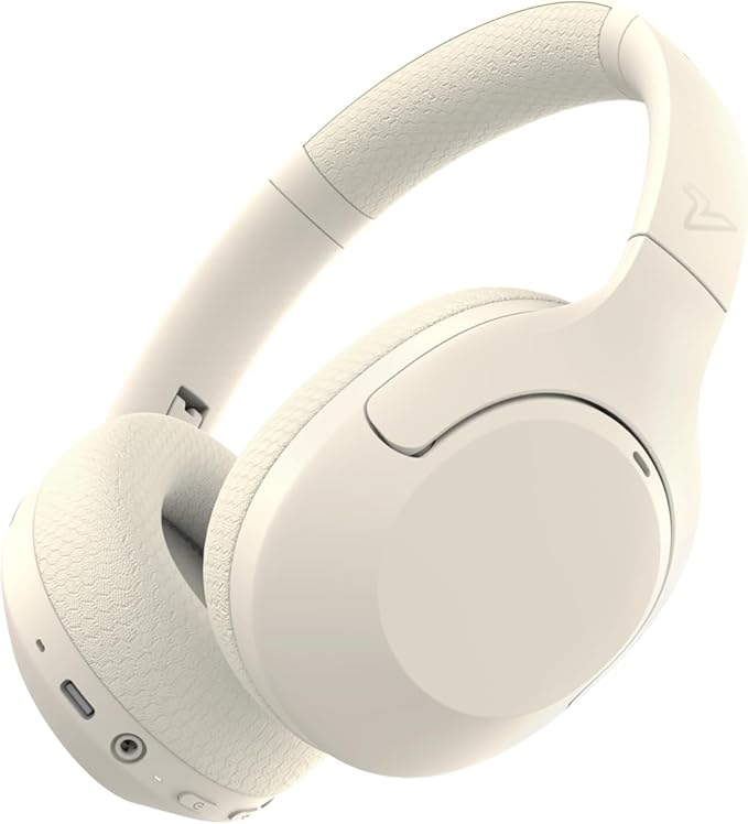 VOKALEN Hyper Pro Adaptive Active Noise Cancelling Headphones, Wireless Bluetooth Over Ear Headphones with mic, 60H Playtime, Comfort Fit Mesh Ear Cushions, Deep Bass Hi-Res Audio (Pro, Ivory White)