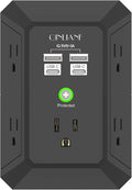 USB Wall Charger, Surge Protector, QINLIANF 5 Outlet Extender with 4 USB Charging Ports(2U2C) 3-Sided 1680J Power Strip Multi Plug Outlets Wall Adapter Spaced for Home Travel Office,Black