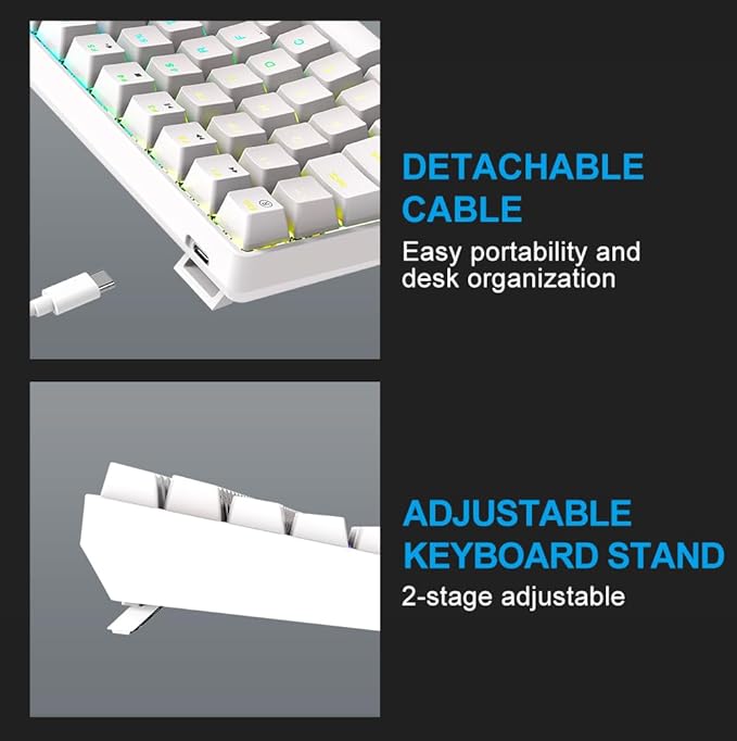FOXXRAY HKM-S93 Mechanical Gaming Keyboard, Compact 75% Layout Hot-Swappable Gaming Keyboard Blue Switch, RGB Backlit with Customizable Keys, 84-Key Wired Computer Keyboards for Laptop PC Gamer-White