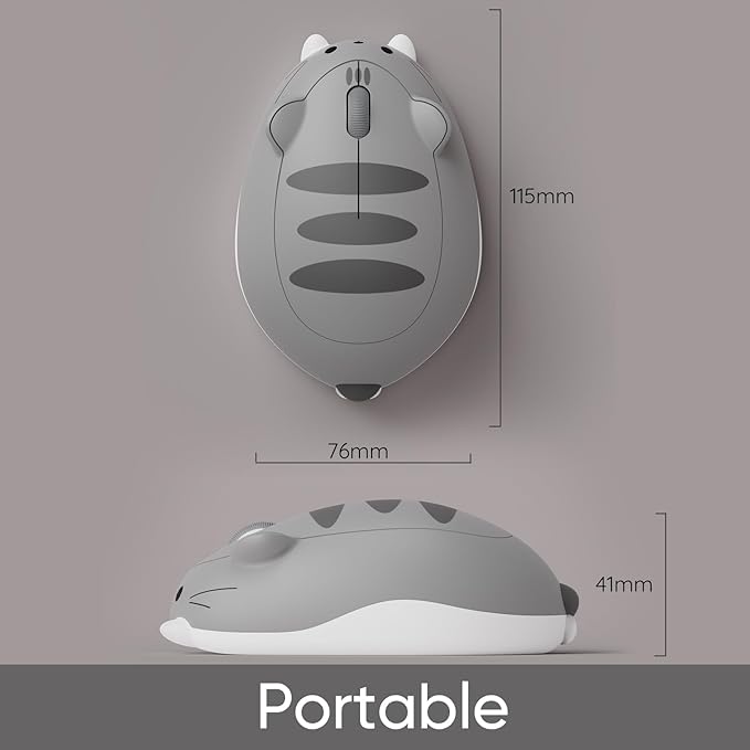 Akko Cat Theme Wireless Gaming Mouse Gray, Tri-Mode Mouse BT3.0/BT5.0/2.4G, Cute Optical Cordless Cartoon Mice for Computer/Laptop/Desktop/PC, Compatible with Mac/Win Gray Mimo
