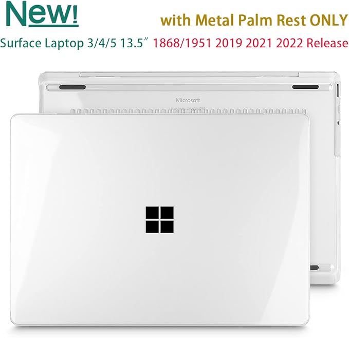 Case for 13.5" Microsoft Surface Laptop 5/4/3 with Metal Palm Rest ONLY 2019-2022 Release Models:1868/1951, Plastic Hard Shell Case with Keyboard Cover & Screen Protector, Crystal Clear