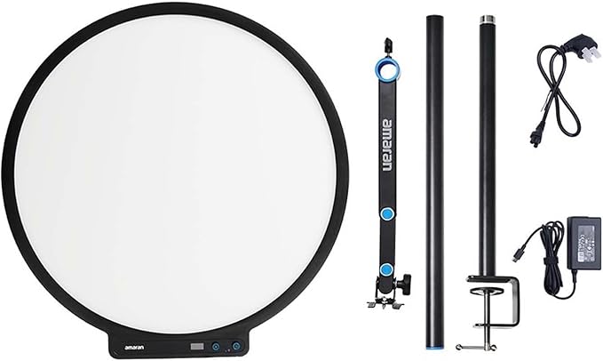 Amaran Verge Max Kit 22" Key Light with Stand/Adjustable Arm for Streaming,60W Bi-Color 2700-6500K Support 7 Lighting Effects Desk Ring Panel Light for Video Recording,Game,Podcast,Tiktok(Charcoal)