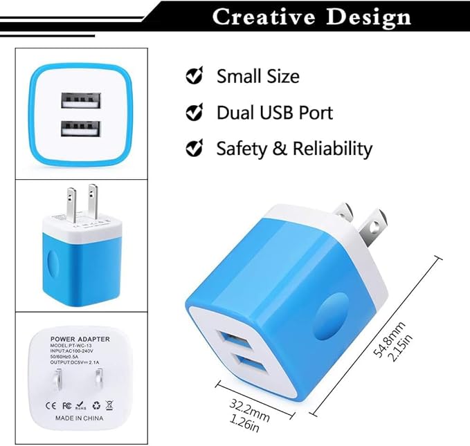 USB Wall Charger,Charging Block,5Pack 2.1A Wall Plug Power Cube Brick Charger Adapter Compatible with iPhone 17 16 15 14 13 12 11 Pro Max/Xs/XR/8/7/6 Plus,Samsung Galaxy S23 S22 S21 S20 A10e A50 A80