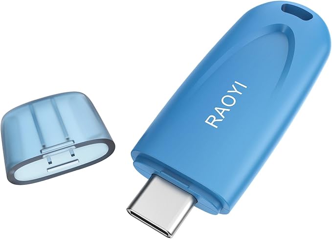RAOYI 128GB Type-C Flash Drive USB 3.0 USB C Flash Drive Type C Thumb Drive Portable Memory Stick with Keyring Hole High-Speed Pen Drive for Laptop Smartphone Tablet Mac USB-C Devices, Blue