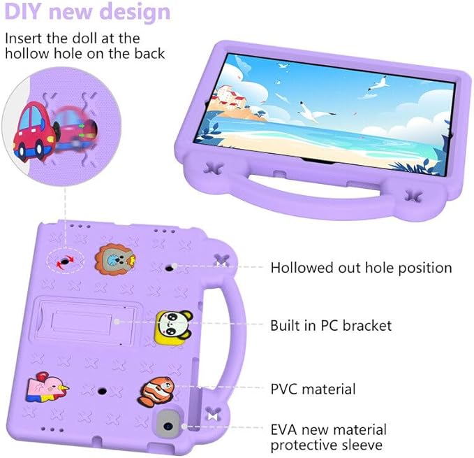 AKABEILA Compatible with Lenovo Tab M10 Plus(3rd Gen) 10.6 (2022)/Huawei MatePad Pro 10.8 (2019/2021)/SE 10.4(2023)/Samsung Tab A8 10.5 Tablet Case, Kids Case with Shoulder Strap - Light Purple