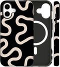 Magnetic for iPhone 17 Case Cute Curved Stripes Phone Case, Shockproof Slim TPU and Hard PC Protective Phone Cover Compatible with MagSafe Designed for Women Girls,Black