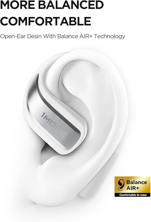 1MORE S70 Open Ear Earbuds Wireless Bluetooth, 40H Battery IPX5 Waterproof, Comfortable Lightweight Headphones for Running Gym Sports, App Control, Clear Calls, White