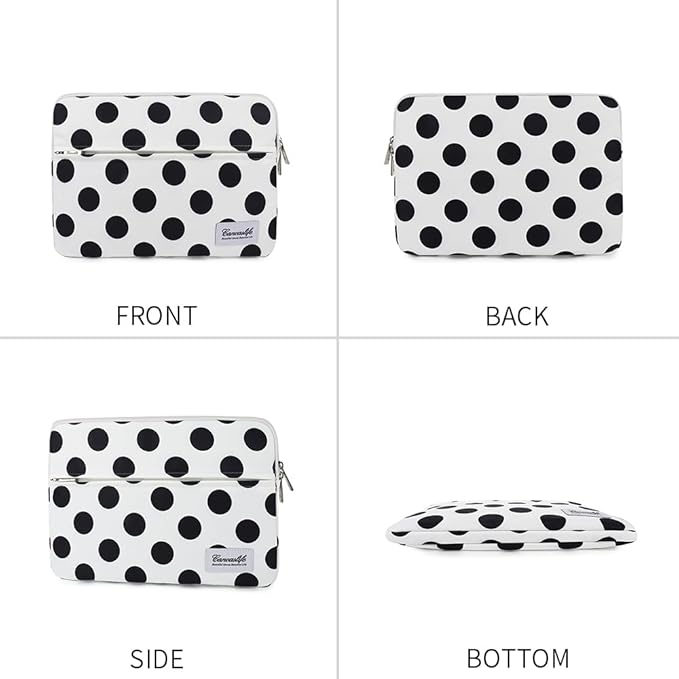 Canvaslife Waterproof Laptop Sleeve 14 Inch Laptop Case Bag with Front Pocket, Black Dot Pattern