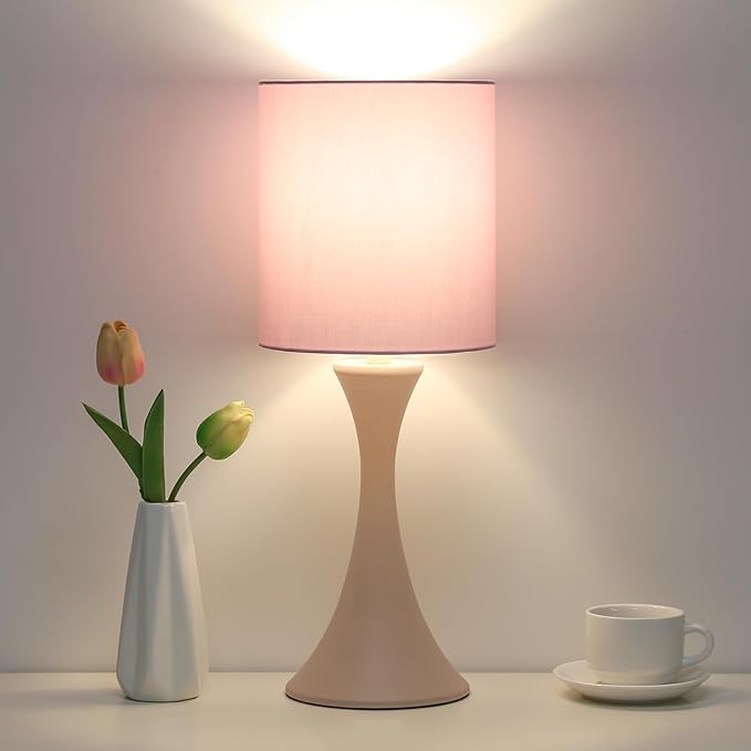 Seaside village Pink Touch Lamp, 3 Way Touch Control Desk Lamp, Bedside Dimmable Lamp Decorative Nightstand Lamp, Small Night Light for Girls, Living Room, Dorm, Home Office, 9W LED Bulb Included