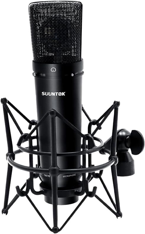SUUNTOK XLR Microphone, Professional Condenser Microphone with 34mm Large Diaphragm, Cardioid Studio Recording Mic Computer Gaming PC TM87KB Mic Kit for Singing, Podcasting, YouTube (Black)