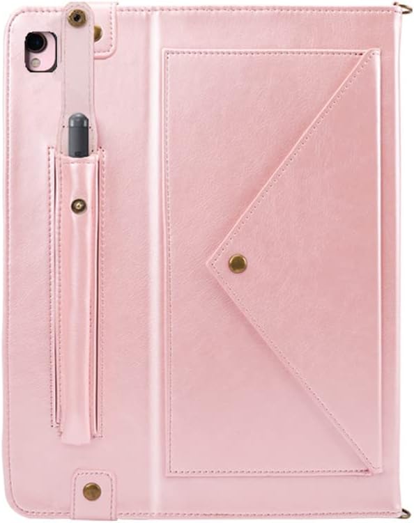 Case for iPad Air 3rd Gen/iPad Pro 10.5/iPad 10.2, Techcircle Smart Folio Stand PU Leather Cover with Hand Strap, Crossbody iPad Case w/Pencil Holder Card Slots Envelope Pocket Wallet Case, Rose Gold