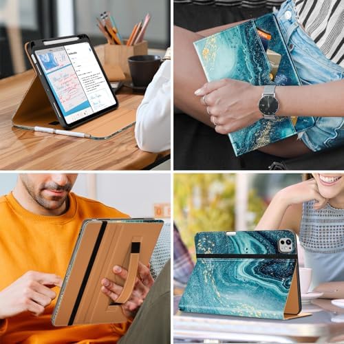 DTTO for iPad Pro 11 inch Case (M5/M4) 2025/2024, Premium Leather Business Folio Stand Cover with Pencil Holder - Auto Wake/Sleep and Multiple Viewing Angles, Sandy Wave