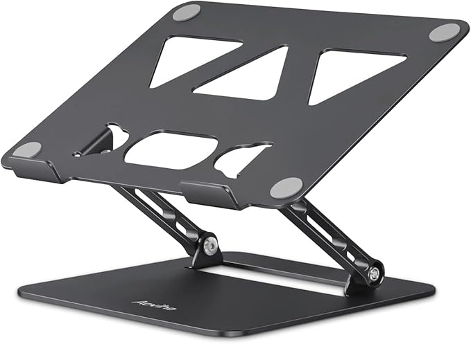 Aoviho Adjustable Laptop Stand for Desk, Portable Laptop Stand Holder and Riser, Foldable Aluminum Notebook Computer Stand for MacBook Air Pro HP Lenovo Dell Samsung Chromebook, 10-15.6 inch, Black